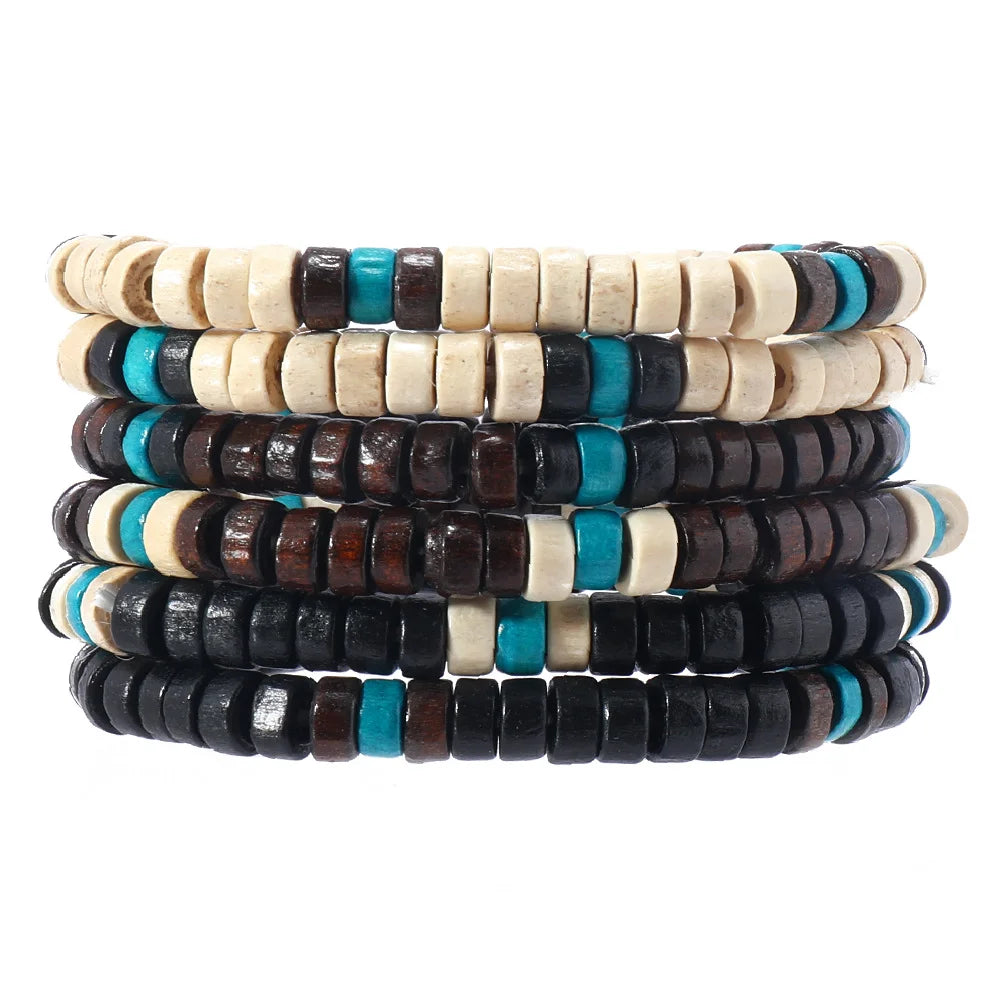 Wholesale Best-selling Multi-layer Buddha Bead Beaded Bracelets Men's Retro Style Multi-layer Elastic Thread Adjustable Wooden