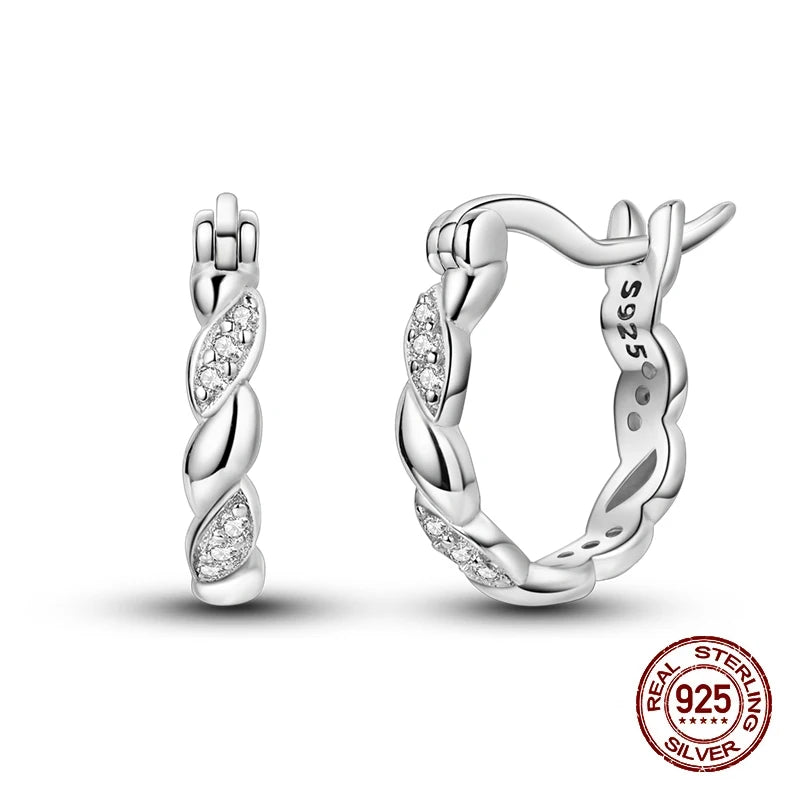 Simple Original 100% 925 Sterling Silver Sparkling Zircon Star Flower Double Hoop Earrings For Women Wedding Engagement Jewelry