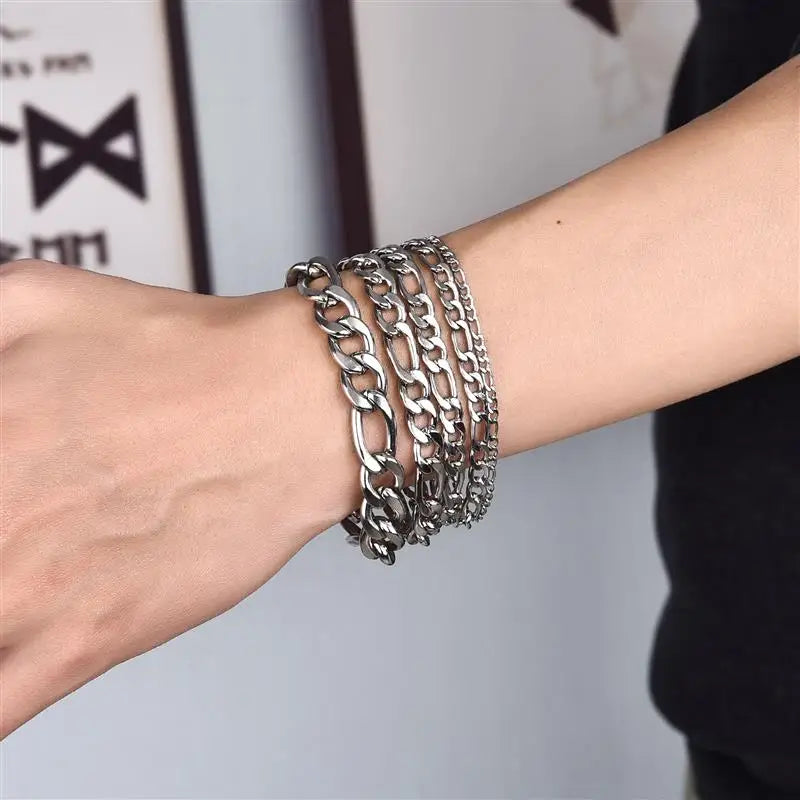 3/5/7/11mm Stainless Steel Figaro Chain Bracelet Bangle for Men Women Hiphop Trendy Wrist DIY Bracelet Jewelry
