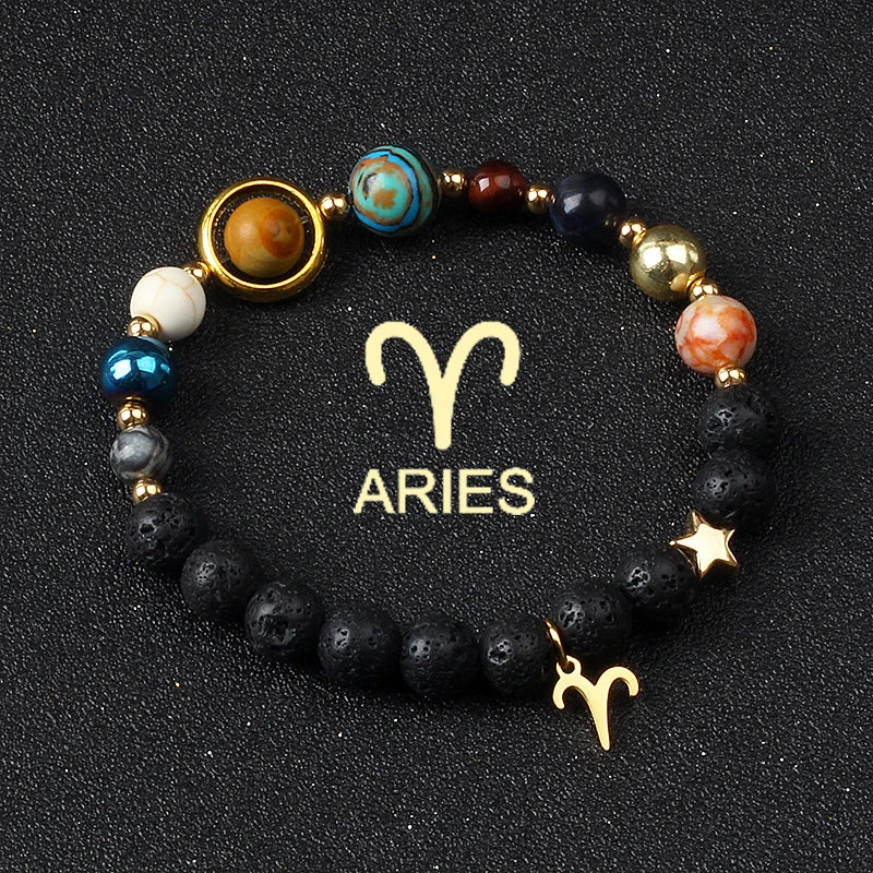 Universe Galaxy Eight Planets 12 Constellation Bracelets for Women Natural Stone Solar System Bracelets Libra Virgo Leo Jewelry - Madeinsea©