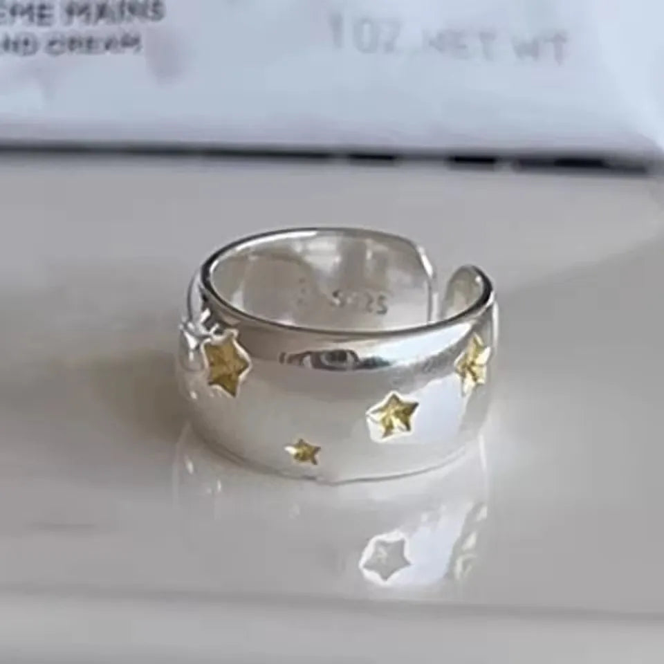 Sam Panda 925 Sterling Rings for Women Fashion Geometric Handmade Irregular Gold Star Ring Simple Fine Jelwery  Christmas Gift