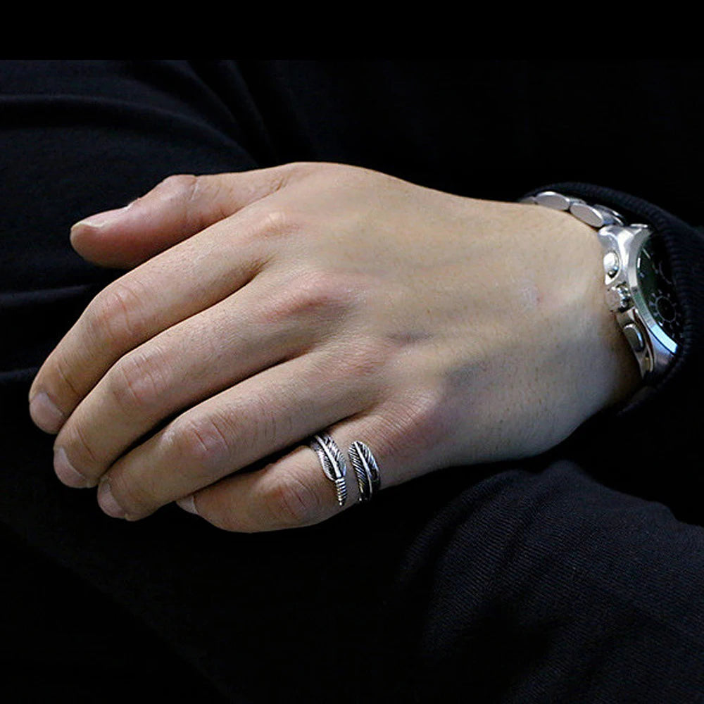 Retro Creative Open Feather Stainless Steel Ring Men and Women Jewelry Punk Viking Odin Crow Feather Ring Men's  Gift