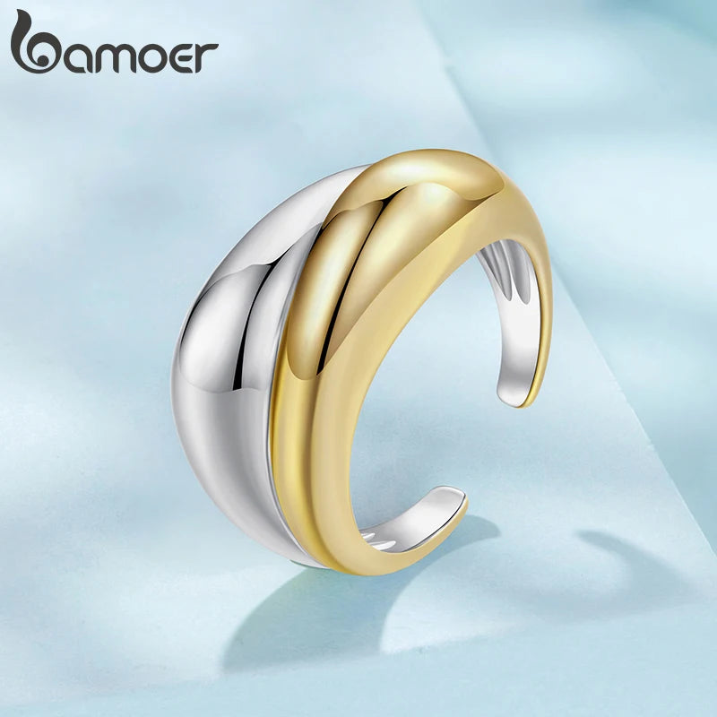BAMOER Statement-Ring in zwei Kupfertönen, klobiger, 18 Karat vergoldeter Ring – ein originelles Schmuckstück für Punk-Girls, minimalistisch und ausdrucksstark.
