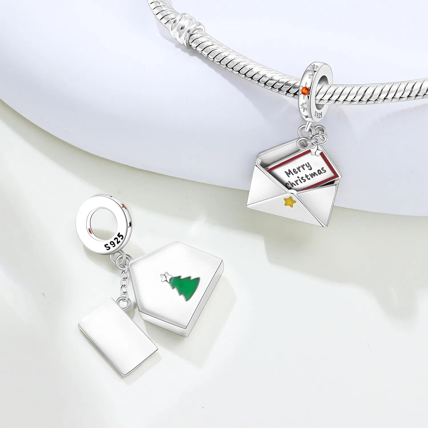 PANPOKI 925 Sterling Silver Christmas Card Festival Blessing Beads Original Pendants Bracelet Charm Jewelry Party DIY Gifts