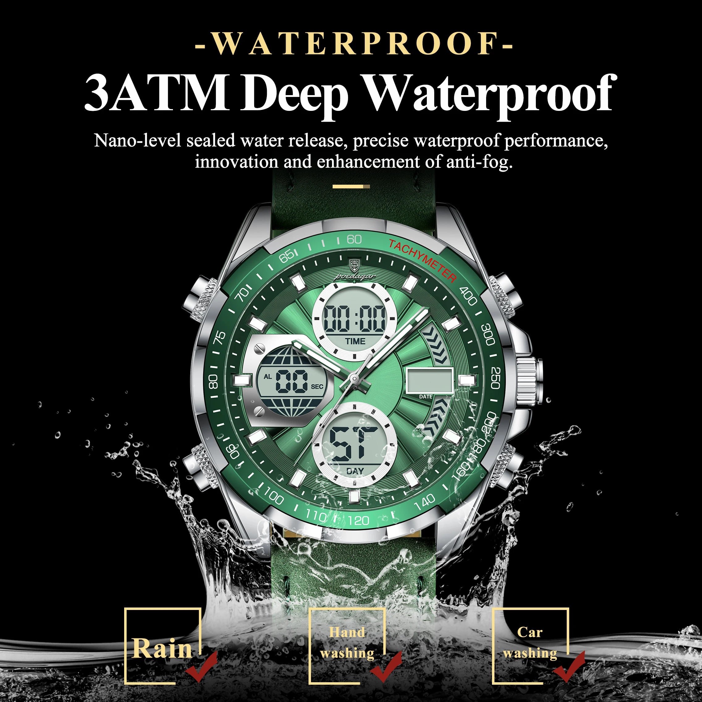 POEDAGAR LED Luxury Men Watch Luminous Week Date Dual Time Display Digital Man Clock Alarm Electronic Men's Quartz Watches Reloj