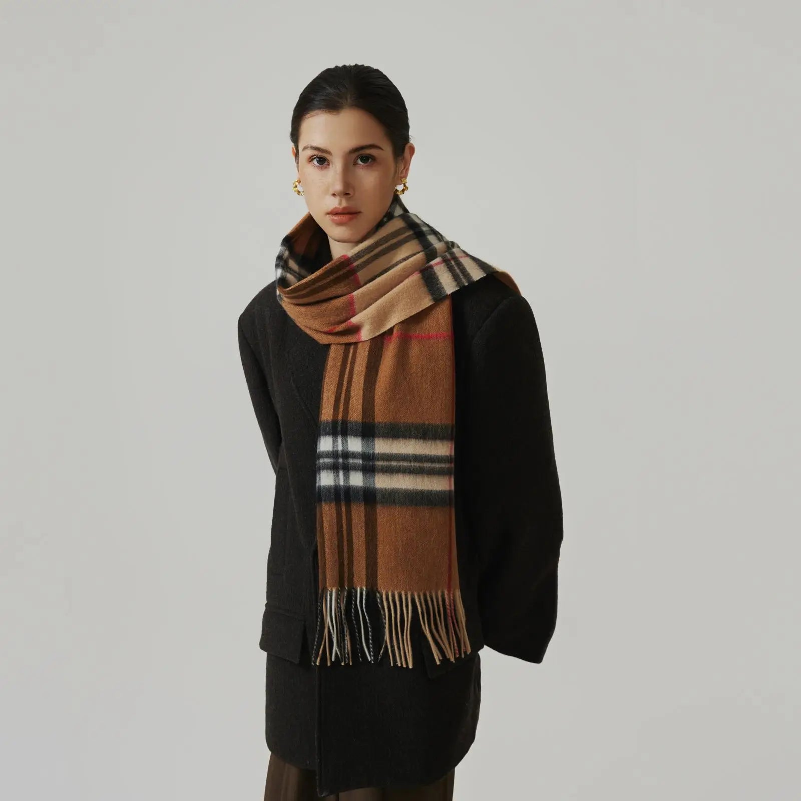 100% Wool Plaid Scarf for Women Winter Warm Tassel Shawl European Style High End Cozy Wrap【Colors】