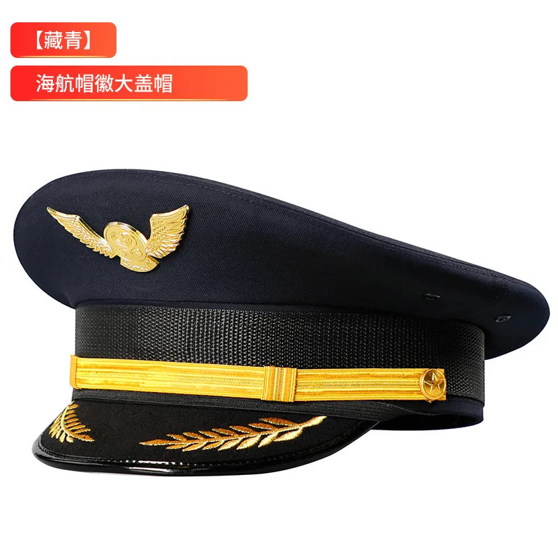 Vintage Officer Peaked Cap Classic Design Adjustable Strap for Aviation Navy Captain Security Railway Personnel Unisex Fits Most