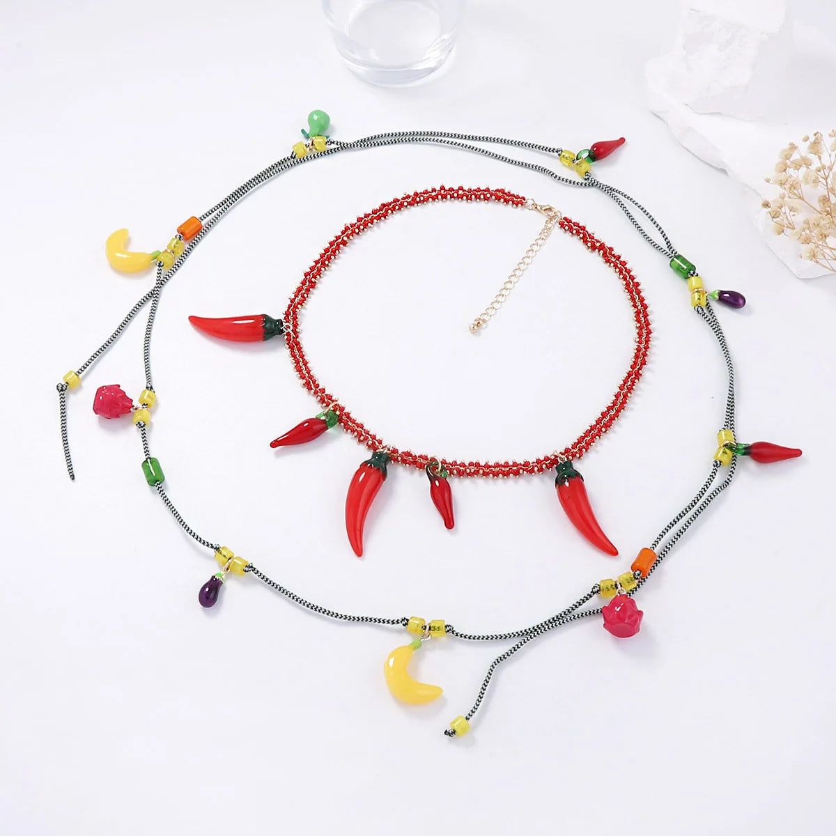 ZAA 2025 NEW Red Chain Chili Pendant Double-layer Necklace
