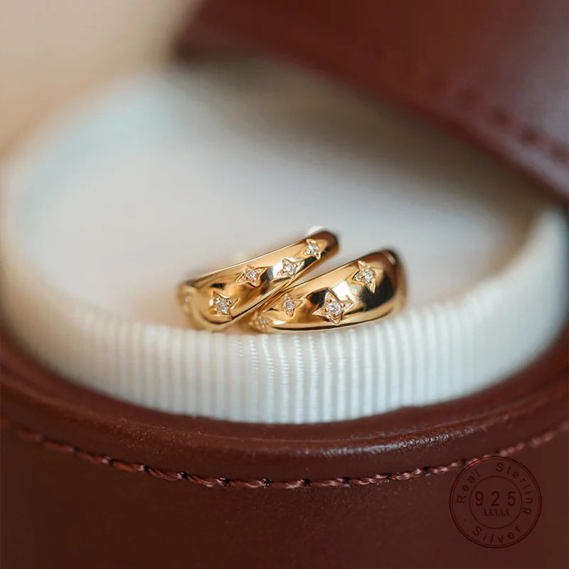 Boucles d'oreilles à tige en argent sterling 925 plaqué or 18 carats et zircons, bijoux romantiques et romantiques, idéal pour femmes et filles