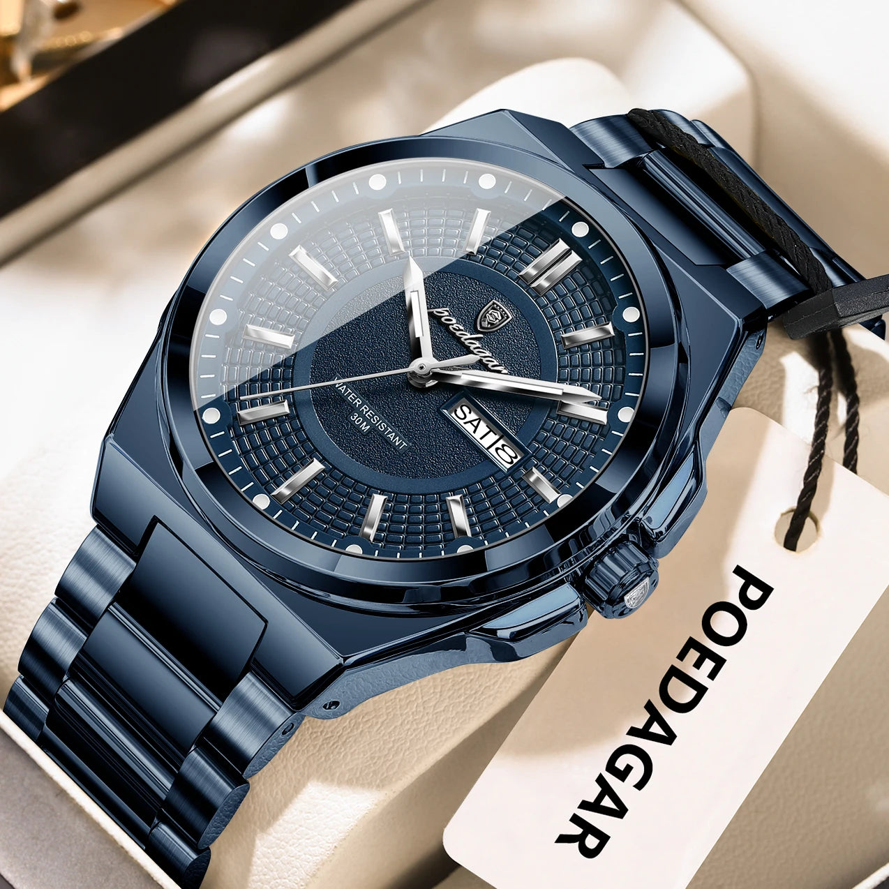 POEDAGAR Sport Original Men Clock Quartz Date Week Luxury Man Wristwatch Waterproof Luminous Stainless Steel Men's Watches Reloj - Madeinsea©