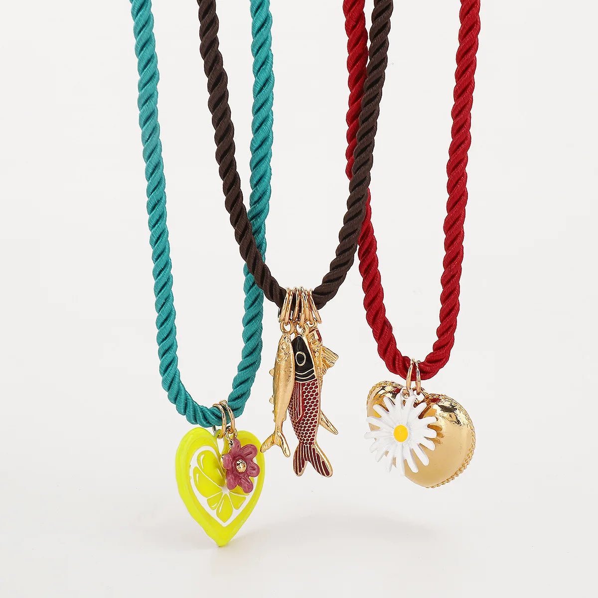 ZAA new Colorful Heart-shaped Sun Daisy Pendant Necklace