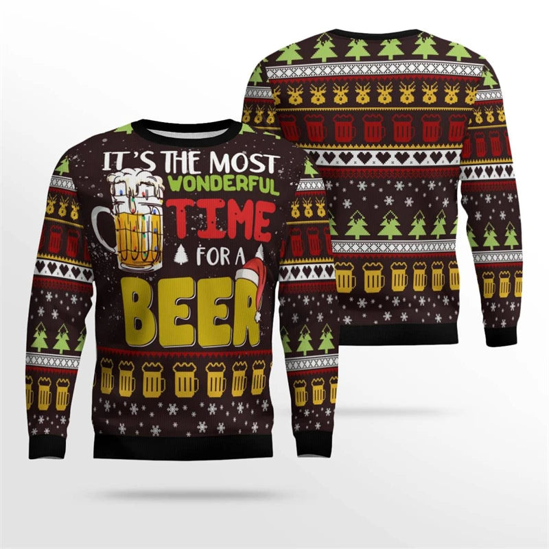 Christmas Beer Party Funny Ugly Sweater For Men Fun Santa Claus And Jesus Pattern Sweatshirt New Year Xmas Sweatshirts 2026