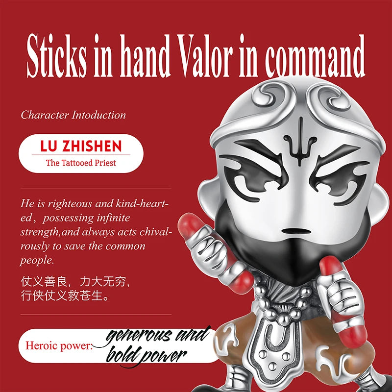 WOSTU New Year Gift S925 Silver Charms Bead Traditional Opera Character Pendants for Bracelet Necklace Jewelry Make Lin Chong
