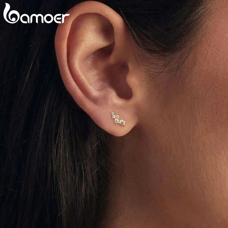 Boucles d'oreilles BAMOER en argent sterling 925 et moissanite, style géométrique, pour femme, bijoux constellation, cadeau d'anniversaire