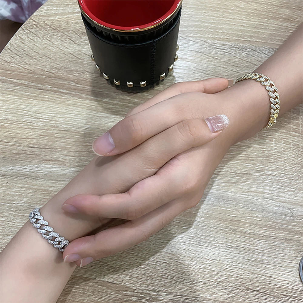 2 Row 8MM Cuban Bracelet Men Women Fine Jewelry S925 Silver High Carbon Diamond Couple Bracelet Plated 18K Hip Hop Link Chain - Madeinsea©