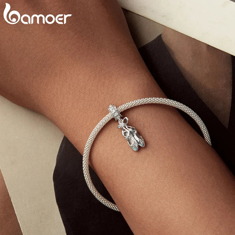 BAMOER Solid 925 Sterling Silver Ballet Shoe Charm Bead fit Original Bracelet & Necklaces Jewelry DIY bamoer Charm SCC2937