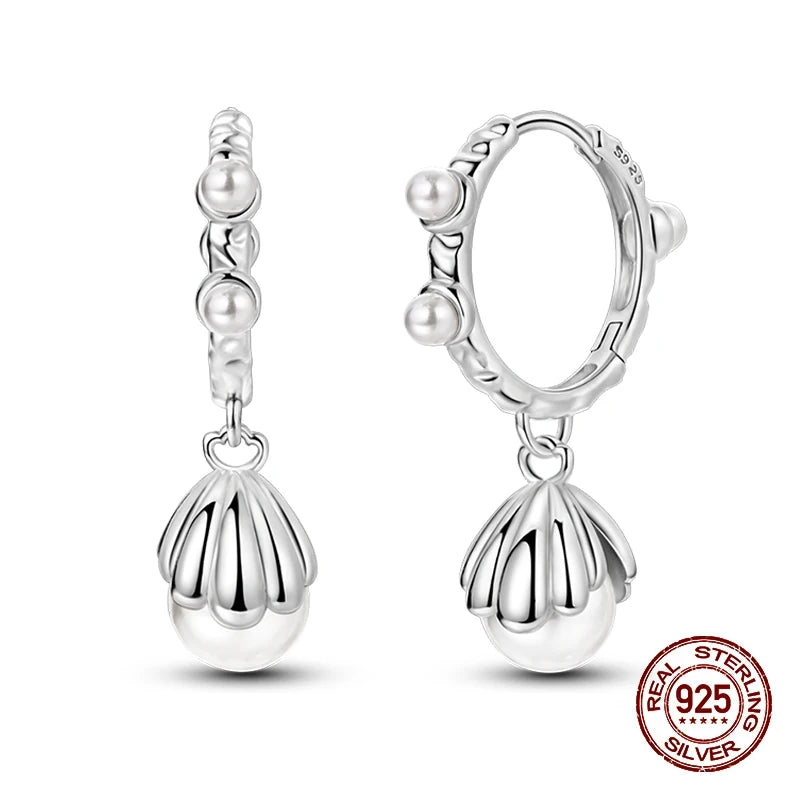 Classic Earrings 925 Silver Shining Pearl Hoop Earrings For Women Daily Wear Wedding Engagement Birthday Fine Party Jewelry Gift