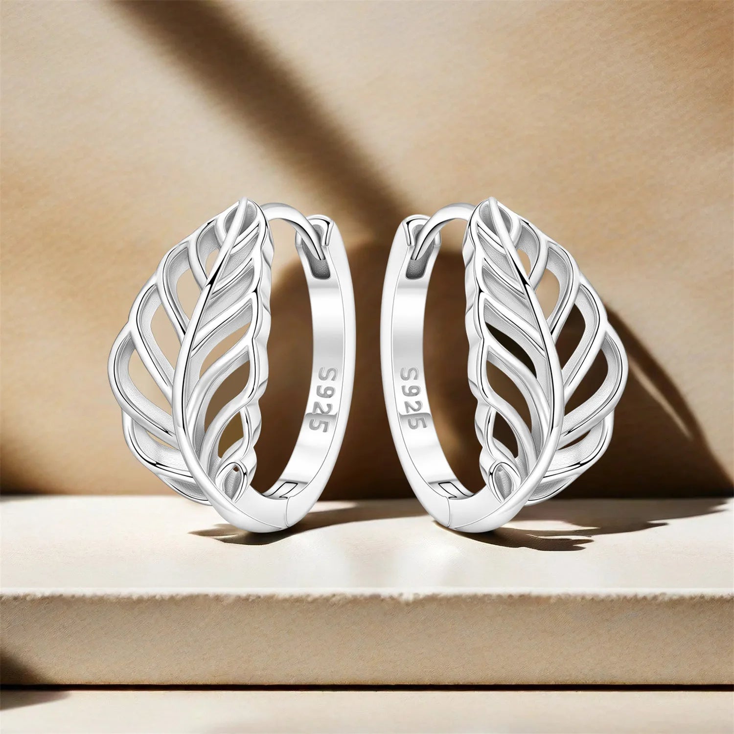 PANPOKI 925 Sterling Silver Hollow Out Design Leaf Earrings Silver Hoop Earrings For Women Jewelry Original Party Trendy Gifts