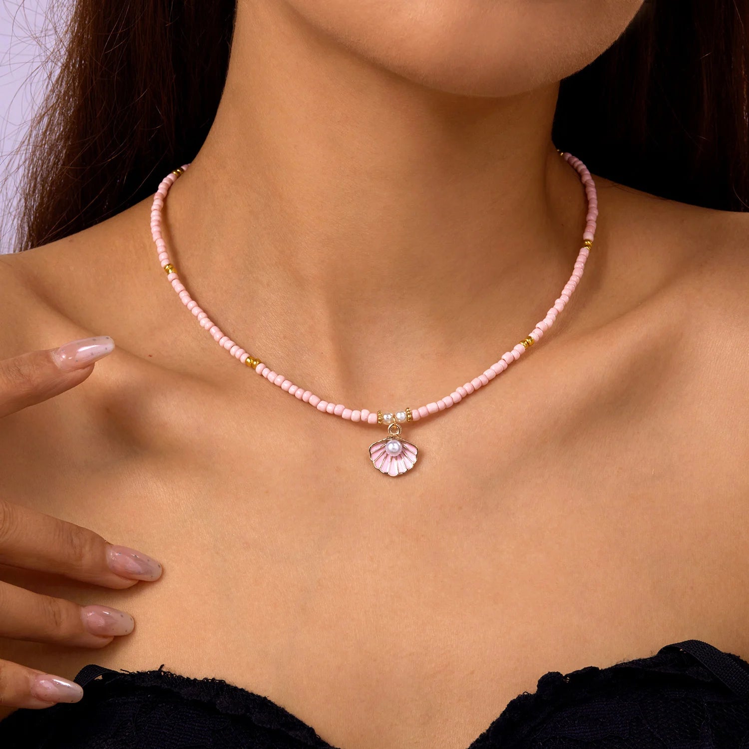 Boho Bohemian Sea Shell Starfish Pendant Necklaces For Women Double Layered Tortoise Imitation Pearl Bead Chain Beach Jewelry