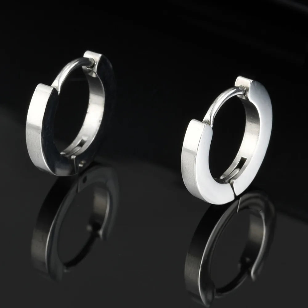 Vnox Glossy Stainless Steel Small Hoop Huggies Earrings for Women Men, Hand Polished Simple Metal Hoops, Minimalist Jewelry Gift
