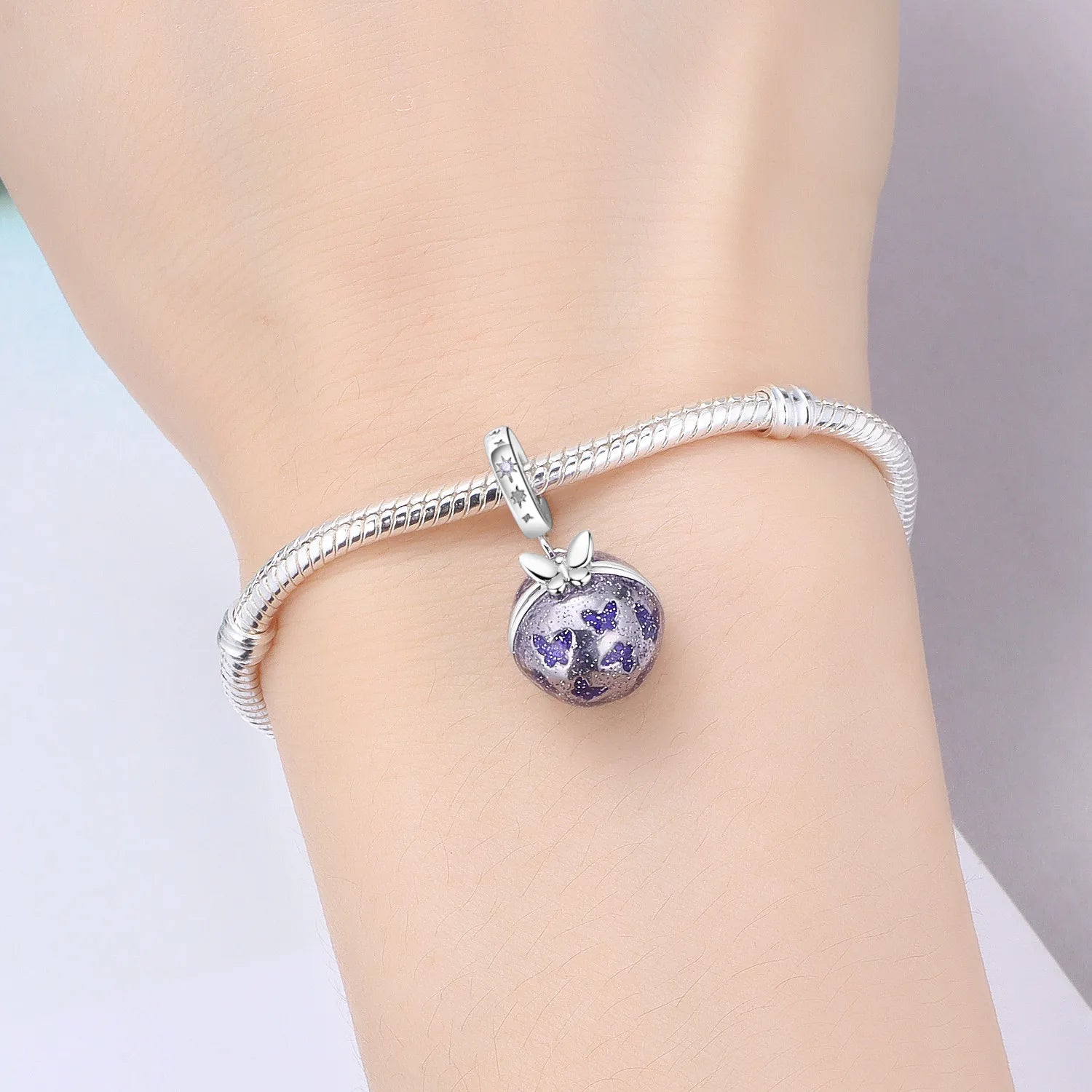 PANPOKI 925 Sterling Silver Purple Butterfly Love Planet Beads Original Pendants Bracelet Charm Jewelry Party DIY Trendy Gifts