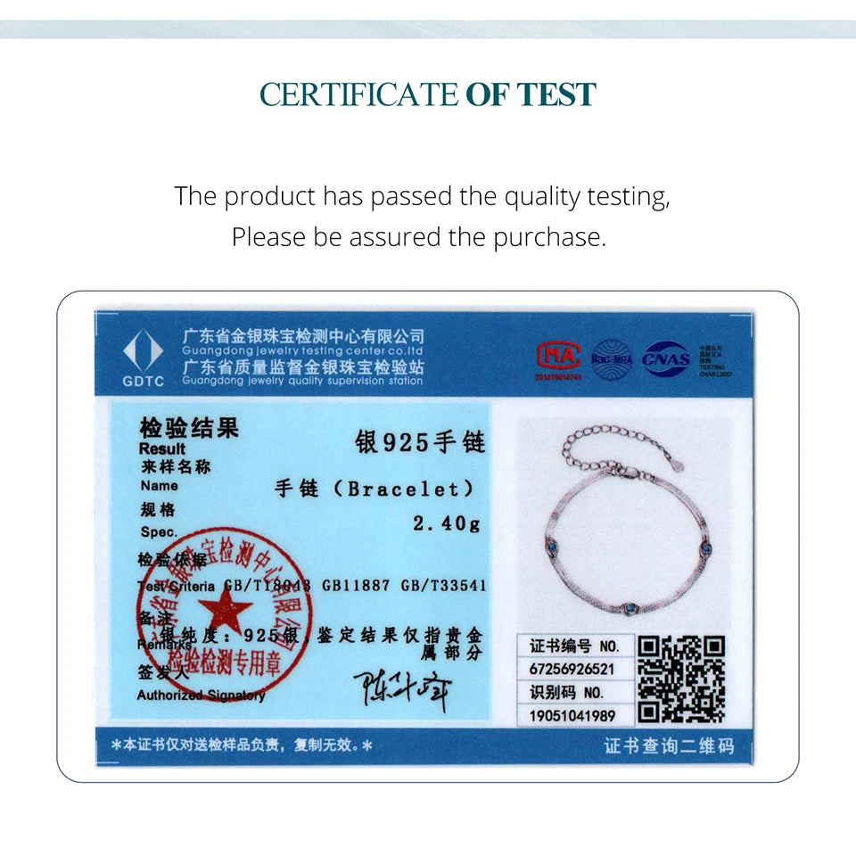 Bamoer 925 Sterling Silver Devil's Eye Bracelets Wide Flat Snake Chain Turquoise Charm Bangle Adjustable for Women Retro Gift