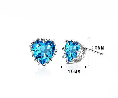 1.8ct Genuine Blue Topaz 925 Sterling Silver Heart Stud Earrings for Women Gemstone Fine Jewelry Wedding Gift