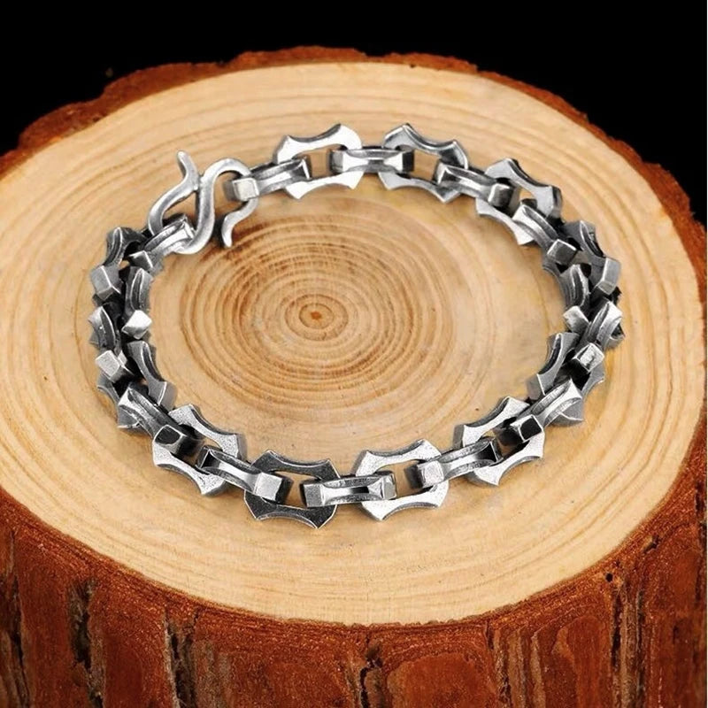 MKENDN  Punk Rock Vintage Oxidized Black Keel Chain Link Men Bracelet Punk Metal  Motorcycle Bracelets Male Jewelry