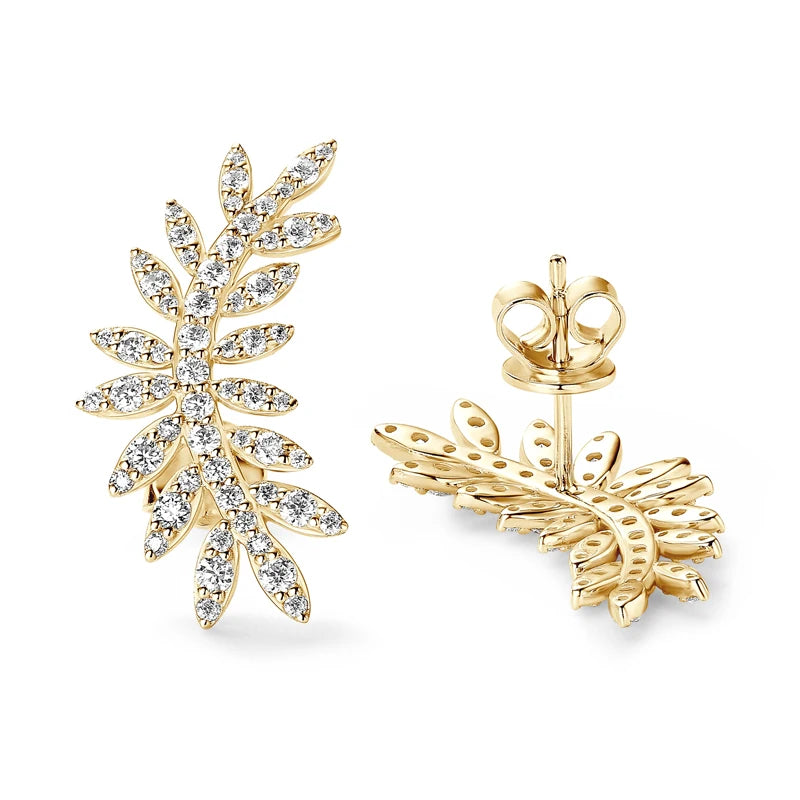 OXTAO Moissanite Leaf-Shaped Earrings For Women 925 Sterling Silver Glittering Diamond Earrings Stud Fashion Wedding Jewelry Gif