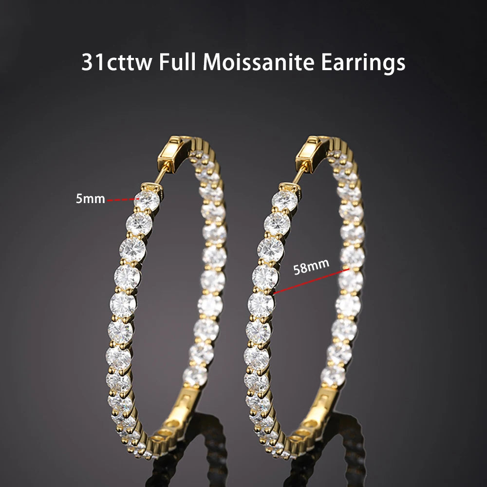 Serenity 31cttw 5mm D Color Moissanite Hoop Earrings For Women Wedding Bridal S925 Silver Earrings Anniversary Gift Fine Jewelry