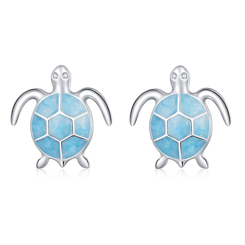 WOSTU 925 Sterling Silver Starfish Stud Earrings Blue Cubic Zircon Earrings For Women Fashion Silver 925 Jewelry CTE136
