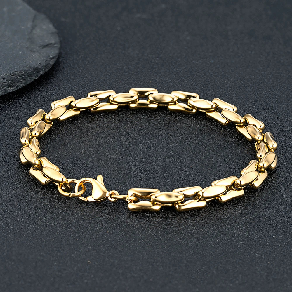 MKENDN Mens Retro Grey Rectangle Chain Bracelets 7mm Stainless Steel Wristband Punk Rock Jewelry Gift for Him Boy