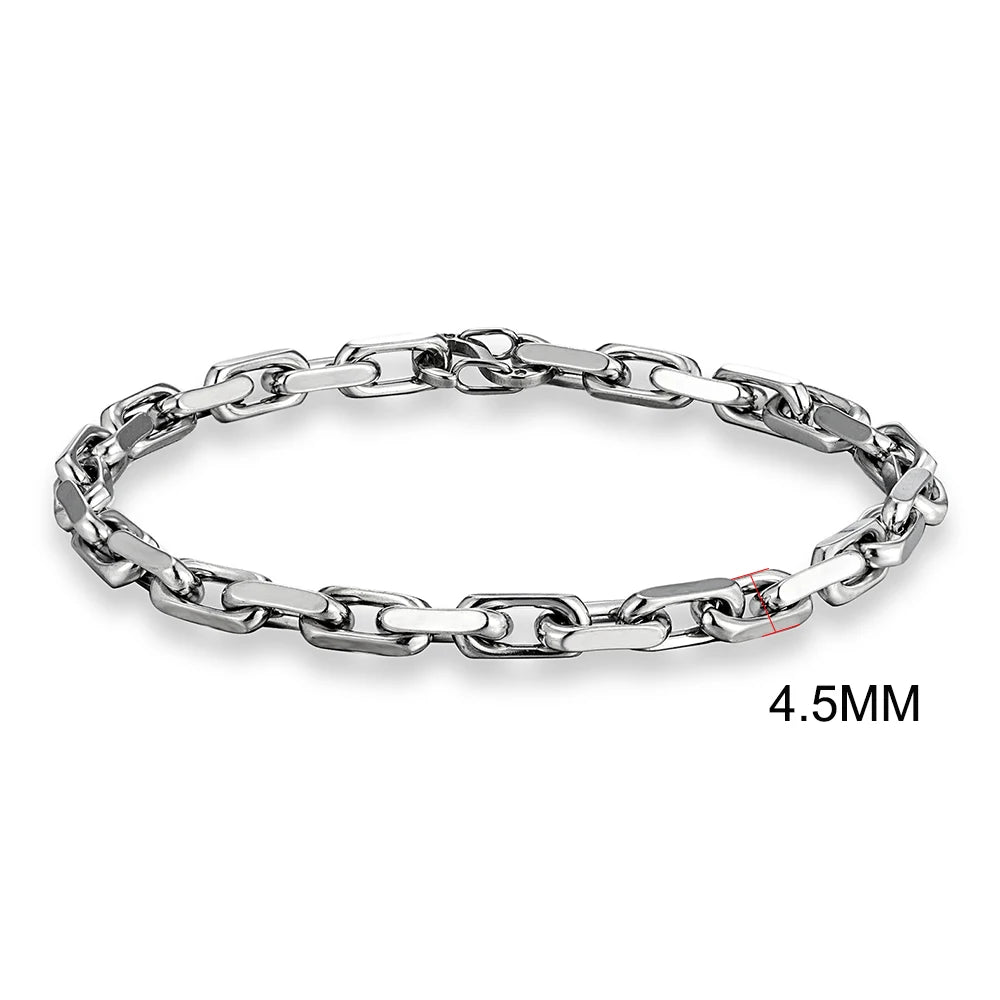 MKENDN Casual Stylish 4.5mm Rectangle Paperclip Chain Link Men Bracelet Punk Stainless Steel Double S Spring Biker Jewelry