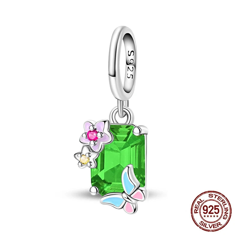 100% 925 Sterling Silver Glowing Planet Zircon Flower Fairy Four Leaf Clover Charms Bead Fit Original Bracelets DIY Jewelry Gift