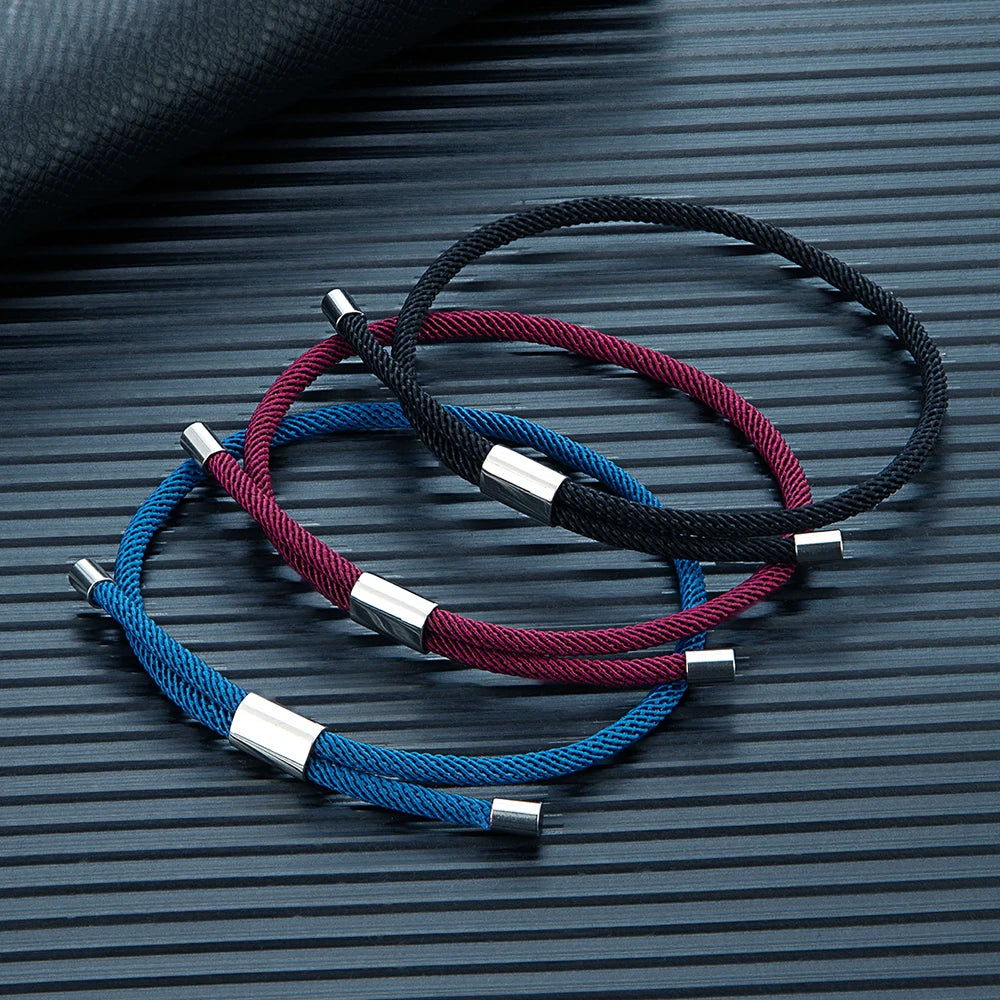 MKENDN Minimalist Durable Unisex Rope Design Stainless Steel Adjustable Braided Rope Bracelet for Men Women Couple Jewelry Gifts