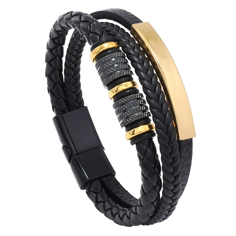 Trendy Leather Bracelets Men Stainless Steel Multilayer Braided Rope Bracelets For Male Bracelets Jewelry Pulsera Hombre