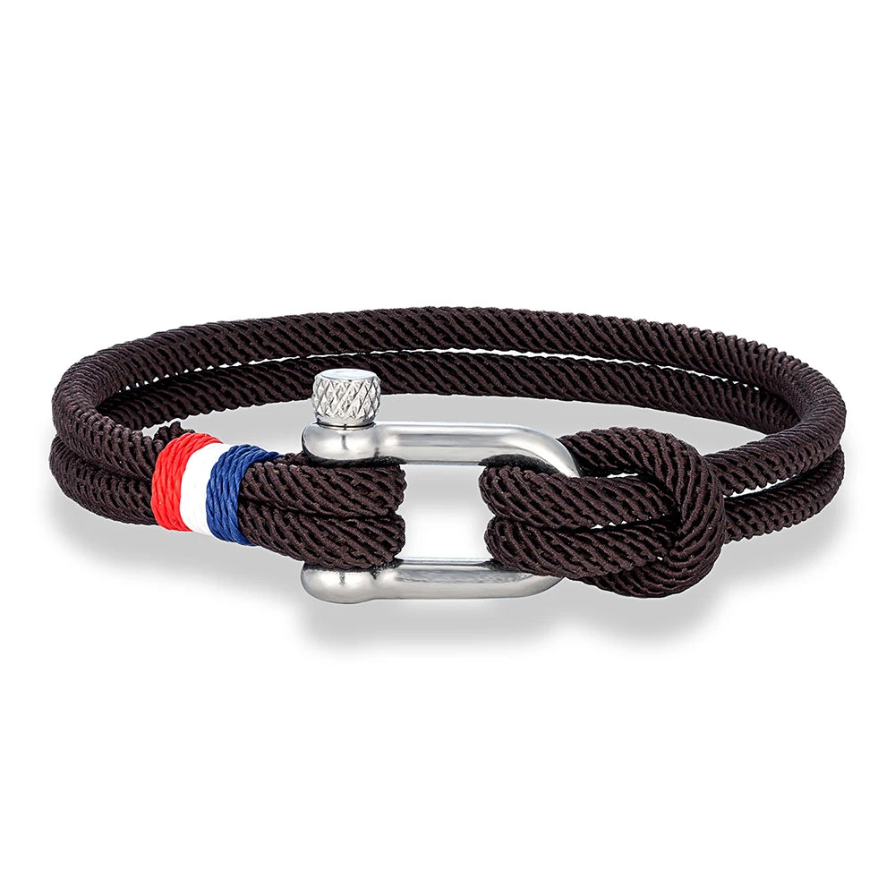 MKENDN Stainless Steel U-Shape Shackle Buckle Bracelet Men Women Handmade Woven Double-Layer Design France Flag Couple Jewelry
