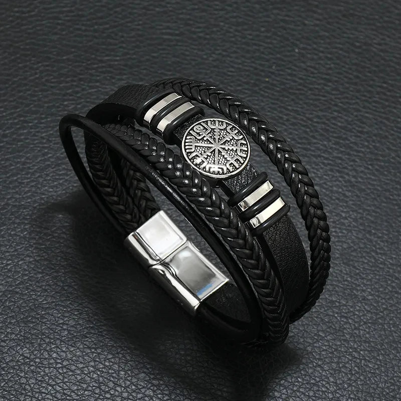 Trendy Leather Bracelets For Men Stainless Steel Bracelet 21CM Multilayer Braided Rope Bracelets for Male Jewelry Gifts - Madeinsea©