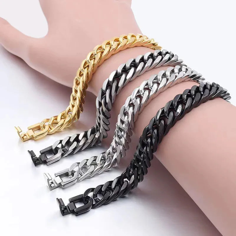 MKENDN 8/10/12MM Cuban Link Chain Bracelets for Men Women Solid Stainless Steel Curb Link Chain Wristband Jewelry Gifts - Madeinsea©