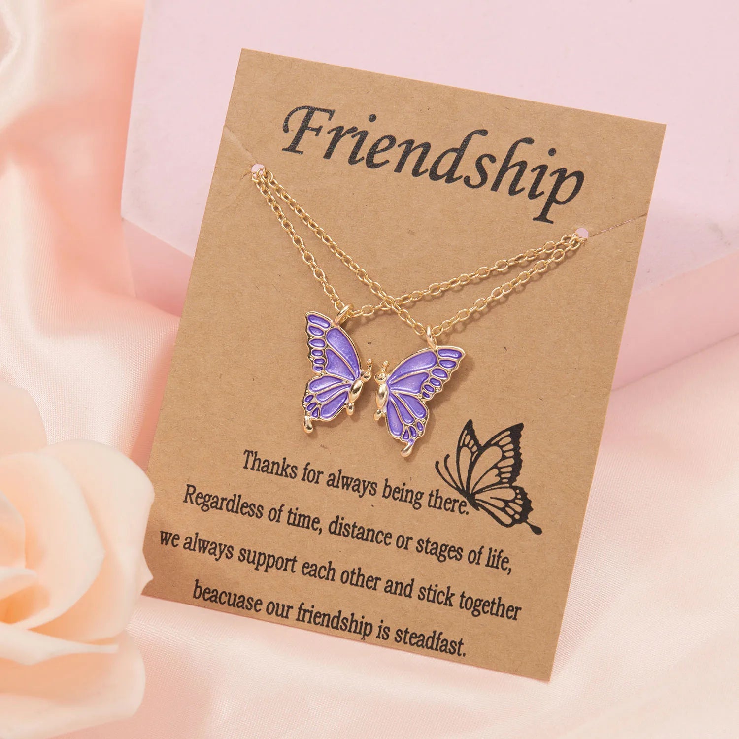 2 Pcs Butterfly Choker Necklace Korean Fashion Daisy Flower Clavicle Chain Necklaces Friendship BFF Rainbow Best Friend Jewelry