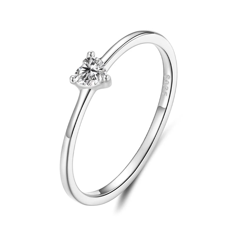 WOSTU 925 Sterling Silver Solitaire Heart Ring For Women Dazzling Clear CZ Finger Rings Engagement Wedding Party Jewelry Gift