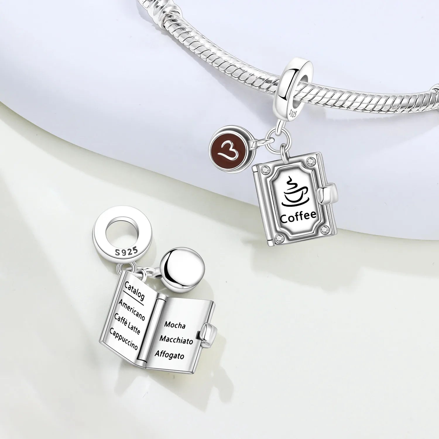 PANPOKI 925 Sterling Silver Coffee Can Open Book Pendant Beads Original Pendants Bracelet Charm Jewelry Party DIY Trendy Gifts