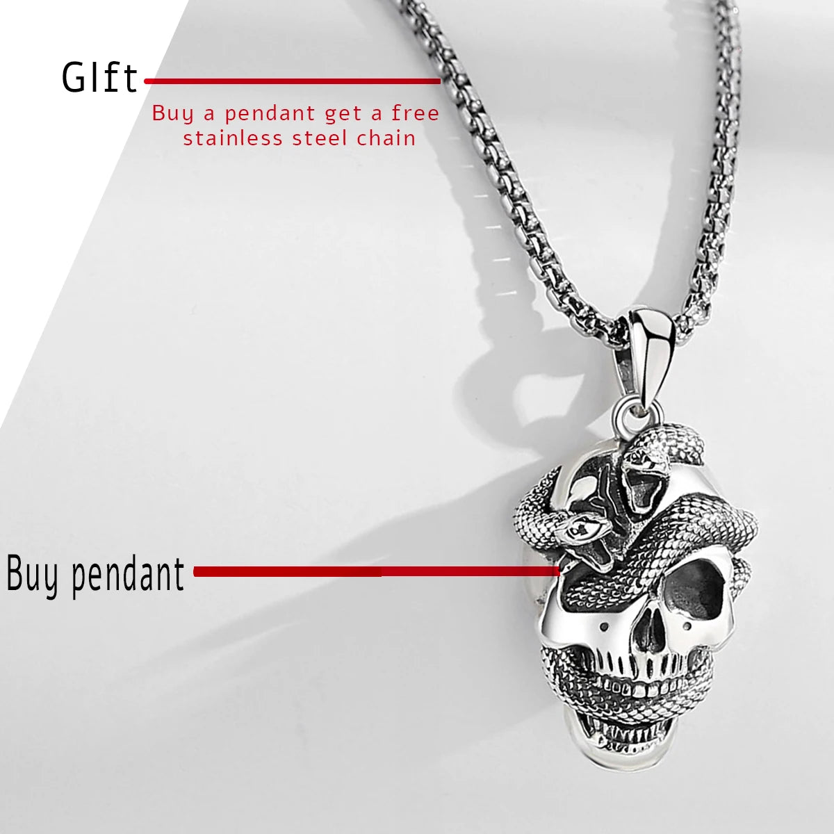 Eudora 925 Sterling Silver Skeleton Snake Necklace for Women Man Vintage Skeleton Skull Pendant Personality Jewelry Fine Gift