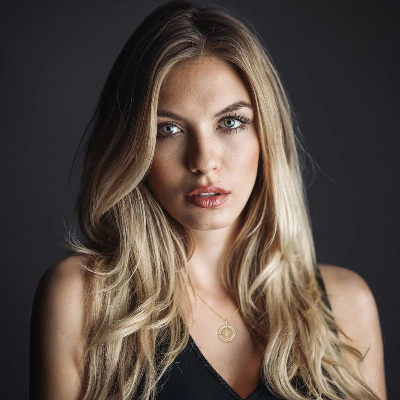 OXTAO 925 Sterling Silver Compass Pendant Necklace 1.0mm Cubic Zirconia Ladies Clavicle Chain Necklace Birthday Party Gifts