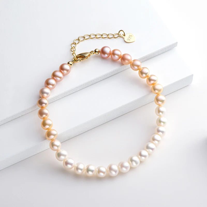 OXTAO 6-7mm Natural Freshwater Pearl Bracelet Adjustable Women'S Elegant Bracelet 14K Gold Plated Jewelry Anniversary Gift