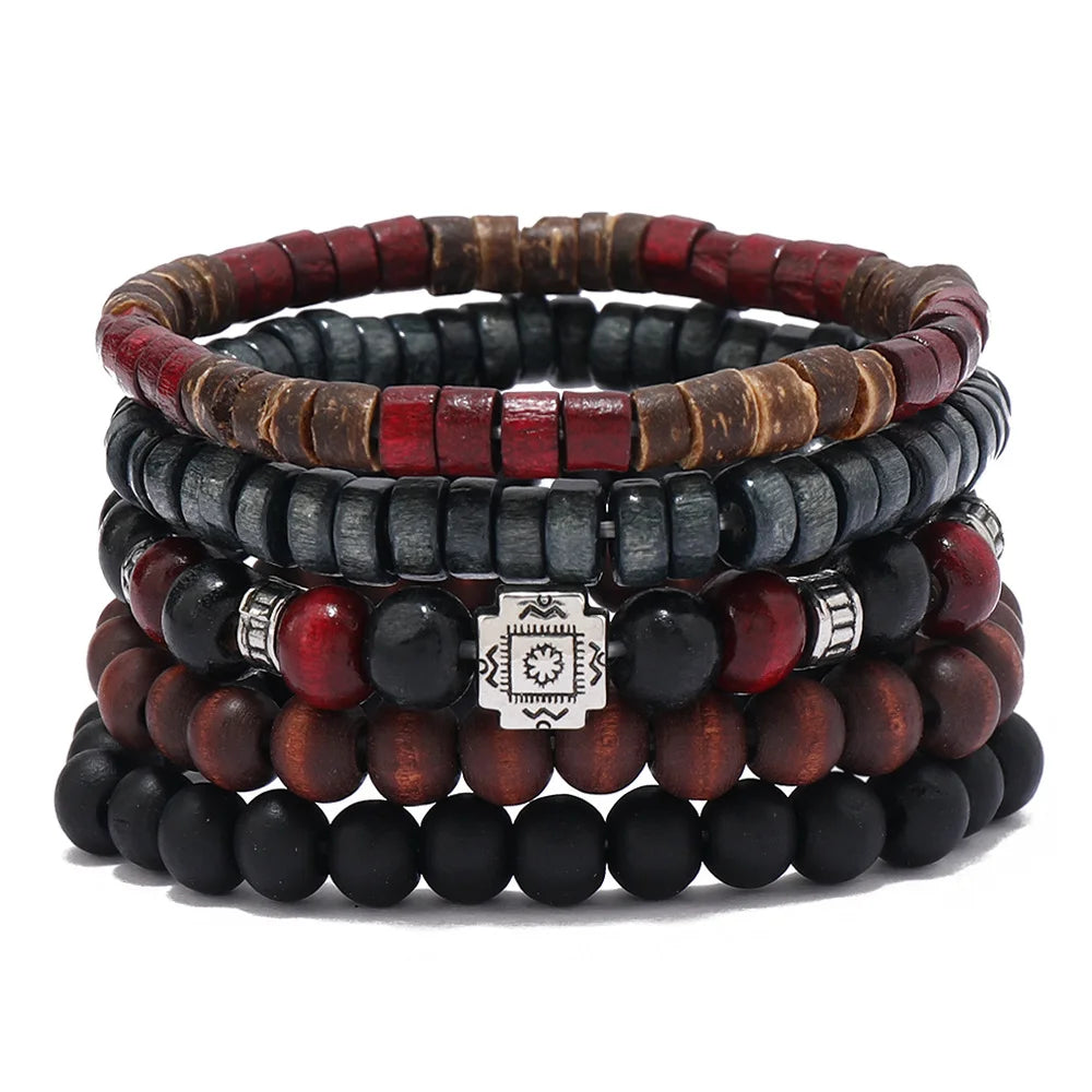 Wholesale Best-selling Multi-layer Buddha Bead Beaded Bracelets Men's Retro Style Multi-layer Elastic Thread Adjustable Wooden