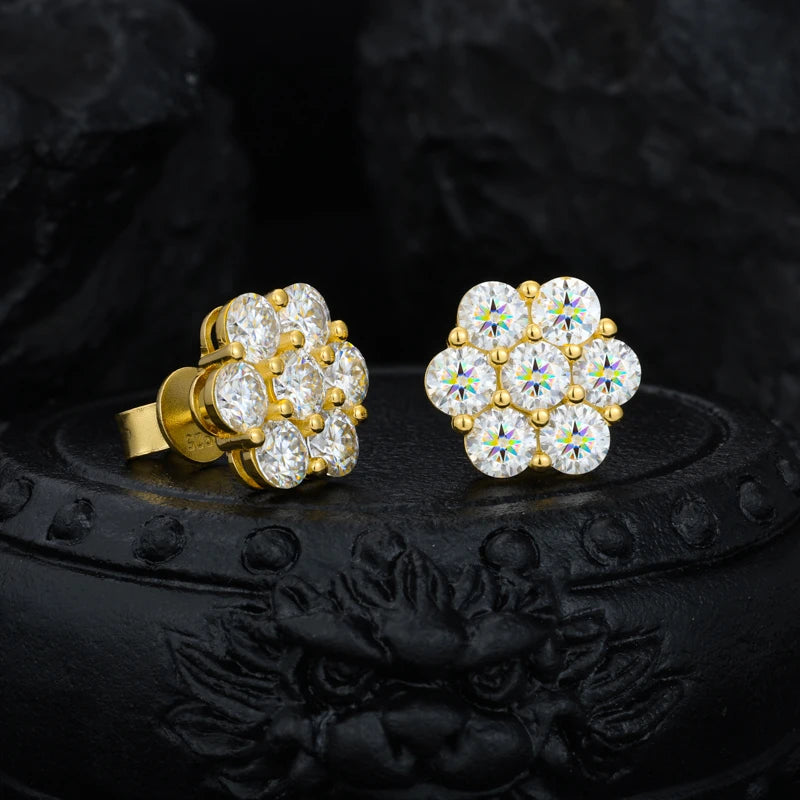 Boucles d'oreilles unisexes de luxe TUHE, rondes et serties de moissanite VVS1, en argent 925. Boucles d'oreilles tendance, cadeau de fiançailles.
