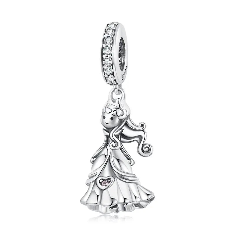 BISAER 925 Argent Sterling Petit Prince &amp; Rose Charm Perle Clochette Princesse Coeur Croix Coquillage Pendentif Fit DIY Bracelet Bijoux
