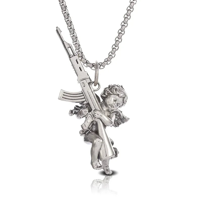 Gothic Vintage Reaper\\\\'s Scythe Necklace Life Ghost Devil Pendant Men\\\\'s Personality Halloween Trend Charm Jewelry Gift