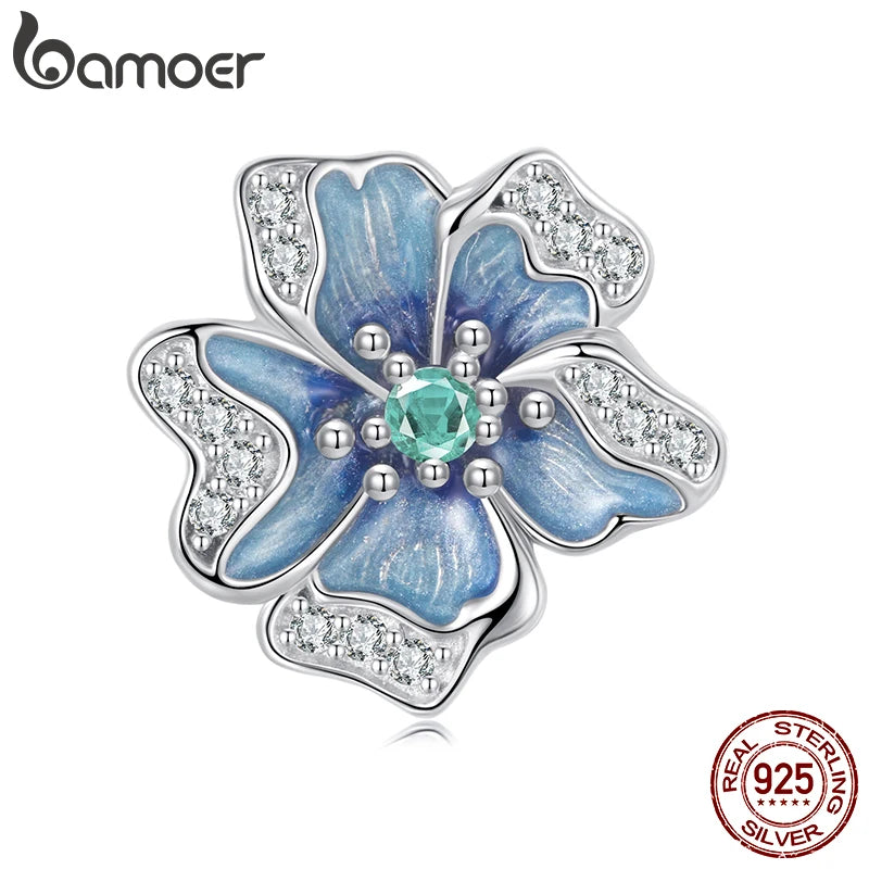 BAMOER Solid 925 Sterling Silver Flower Silicone Charm Pendant fit Original Bracelet DIY Jewelry Accessories bamoer Beads